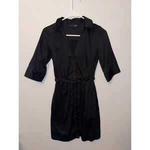 H&M Women's Black Half Sleeve Shirt‎ Dress With Tie Around Waist